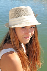 Wall Mural - Young model in hat, Port, harbour in Valencia