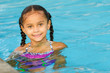 © Robert Hainer - Portrait of happy pretty mixed race child by side of pool