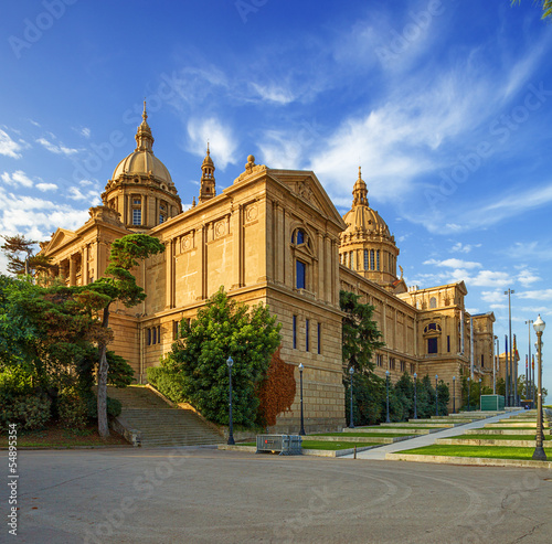 Plakat na papierze fotorealistycznym Placa de espanya, muzeum narodowe w Barcelonie. 