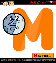 Letter M With Moon Cartoon Illustration
