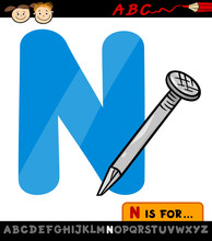 Letter N With Nail Cartoon Illustration