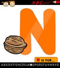 Letter N With Nut Cartoon Illustration