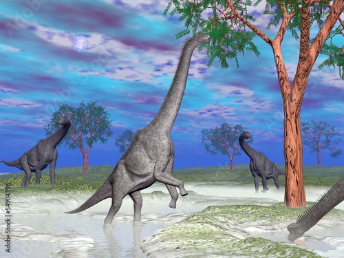Fotoboard na płycie Jedzenie brachiosaurus dinozaur - 3d render