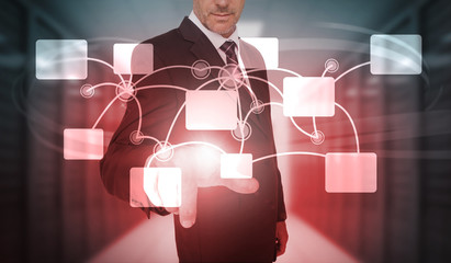 Poster - Businessman selecting futuristic flowchart interface