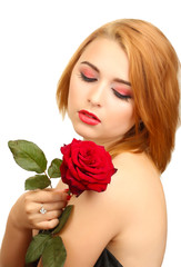 Sticker - portrait of sexy young woman with red rose