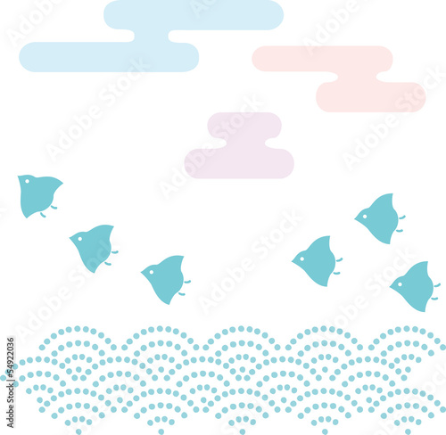 千鳥と雲と波の和風素材 Stock Vector Adobe Stock