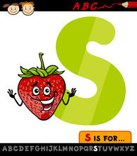 Letter S With Strawberry Cartoon Illustration