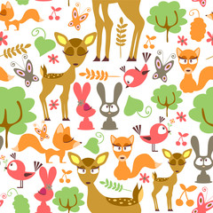 Wall Mural - Cute childish seamless pattern with wild animals