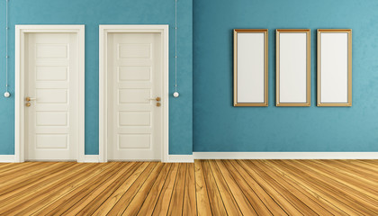 Empty blue room with doors