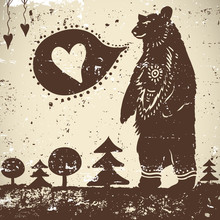 Wild Animal Background Bear On A Grunge Background With A Heart