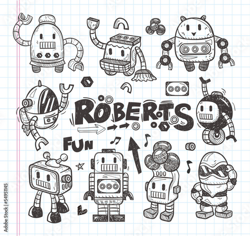 Obraz na płótnie canvas dwuczęściowy "dyptyk" Zestaw ikon robota doodle, rysownik narzędzia linia rysunek.