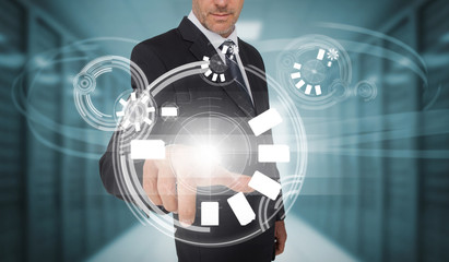 Poster - Businessman touching futuristic circle interface