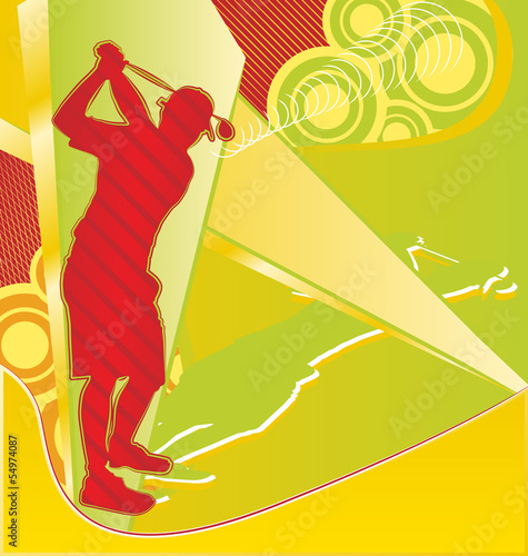 Naklejka dekoracyjna Golf Player Silhouette on the Abstract Background.