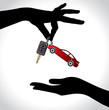 Red Car Sale Concept hands exchanging colorful automatic key