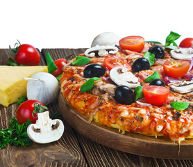 Wall Mural - Italian pizza with mushrooms and cheese served