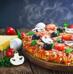 Wall Mural - Italian pizza with mushrooms and cheese served