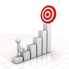 Poster - 3d man stepping up to his goal on top of business graph