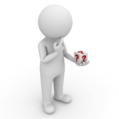 Poster - 3d man looking at question box in his hand and thinking