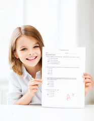 Wall Mural - girl with test and grade at school