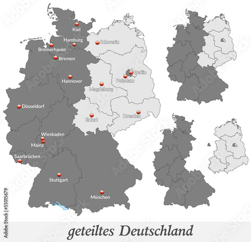 Cuadros en Lienzo Landkarte vom geteilten Deutschland in grau