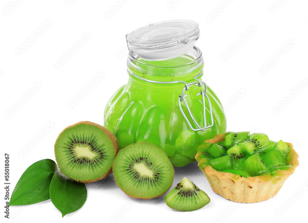 Tasty kiwi jam isolated on white