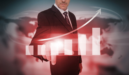 Poster - Businessman selecting red bar chart and arrow interface