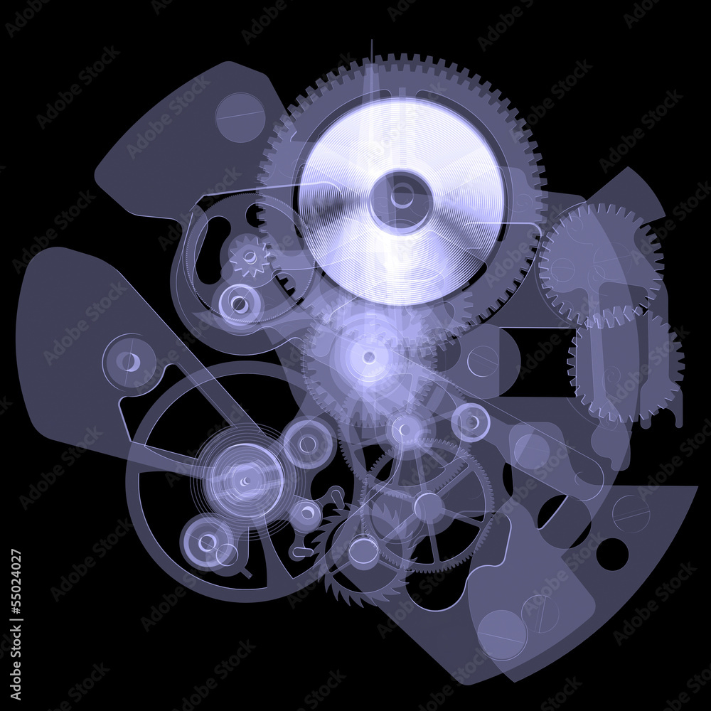 Clock mechanism. X-ray render Stock Illustration | Adobe Stock