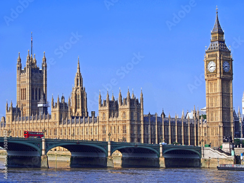 Board z aluminiowym obramowaniem Londyn, budynek parlamentu i most Westminster