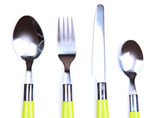 Knife, spoons and fork, isolated on white