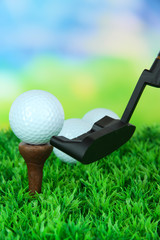 Sticker - Golf ball and driver on green grass outdoor close up