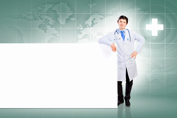 Wall Mural - Male doctor with banner