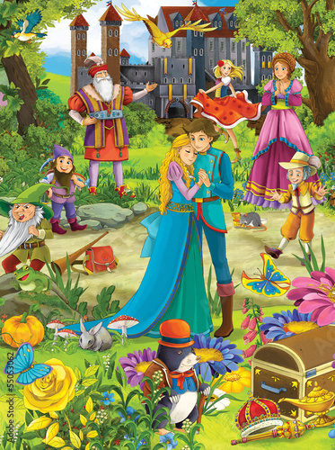 Obraz w ramie The fairy tales mush up - castles knights fairies