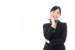 © taka - asian businesswoman thinking on white background