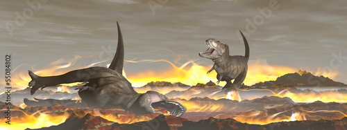 Fotoboard na płycie Tyrannosaurus dinozaury exctinction - 3d render