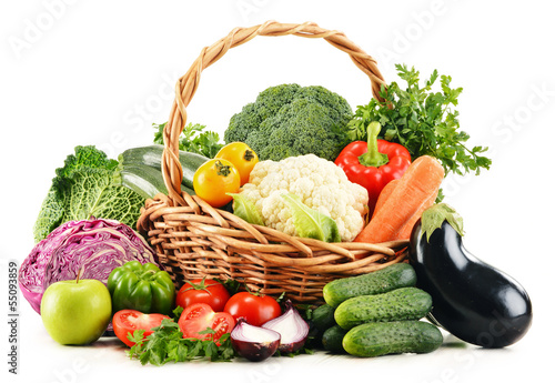 Fresh organic vegetables. Variety of fresh organic vegetables isolated on white