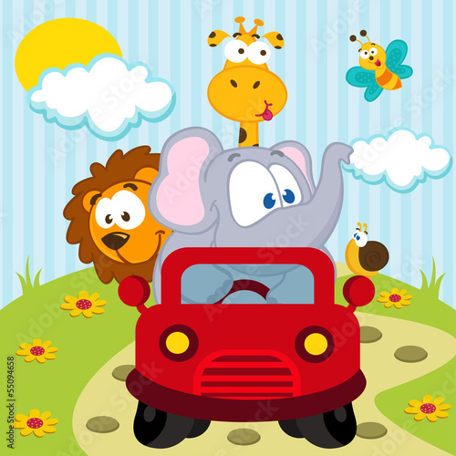 Nowoczesny obraz na płótnie animals by car - vector illustration