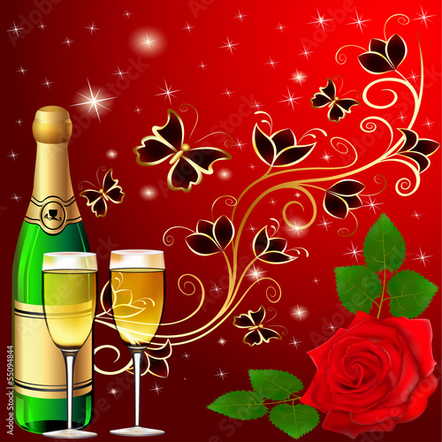 Fototapeta do kuchni festive background with butterflies and rose champagne