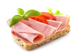 sandwich with pork ham on white background
