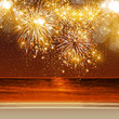 Happy New Year fireworks background in summer