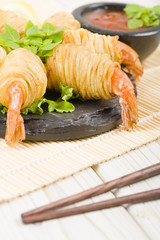 Wall Mural - Potato String Prawns - Fried prawns wrapped in potato strings.