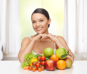 Sticker - woman with fresh fruits and vegetables