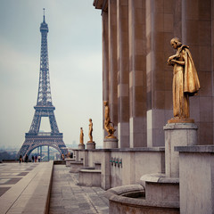 view from Trocadero on Eiffel tower, Paris