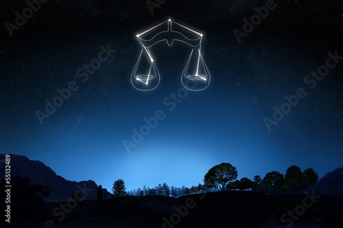 Fotografie, Obraz Zodiac Sign Libra with a star and symbol outline