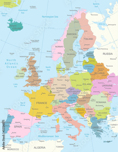 Plakat na zamówienie Europa-highly detailed map.Layers used.