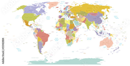 Obraz w ramie High Detail World map.Layers used.