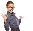 © ZoomTeam - Happy smiling business woman with thumbs up gesture