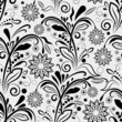 Seamless black and white floral vintage pattern.