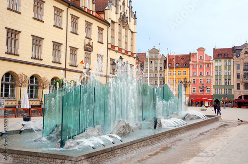 Fototapeta na wymiar Poland, fountain on the Market square in Wroclaw