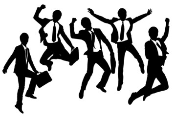 Canvas Print - Silhouettes of happy jump and running Businessmen