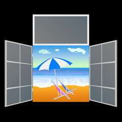 Wall Mural - view from the window on the paradise beach vector illustration